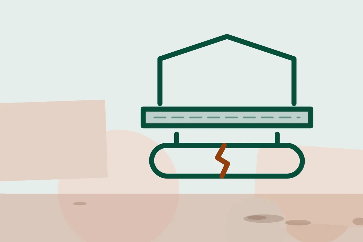 Illustration of a house slab above a cracked sewer pipe